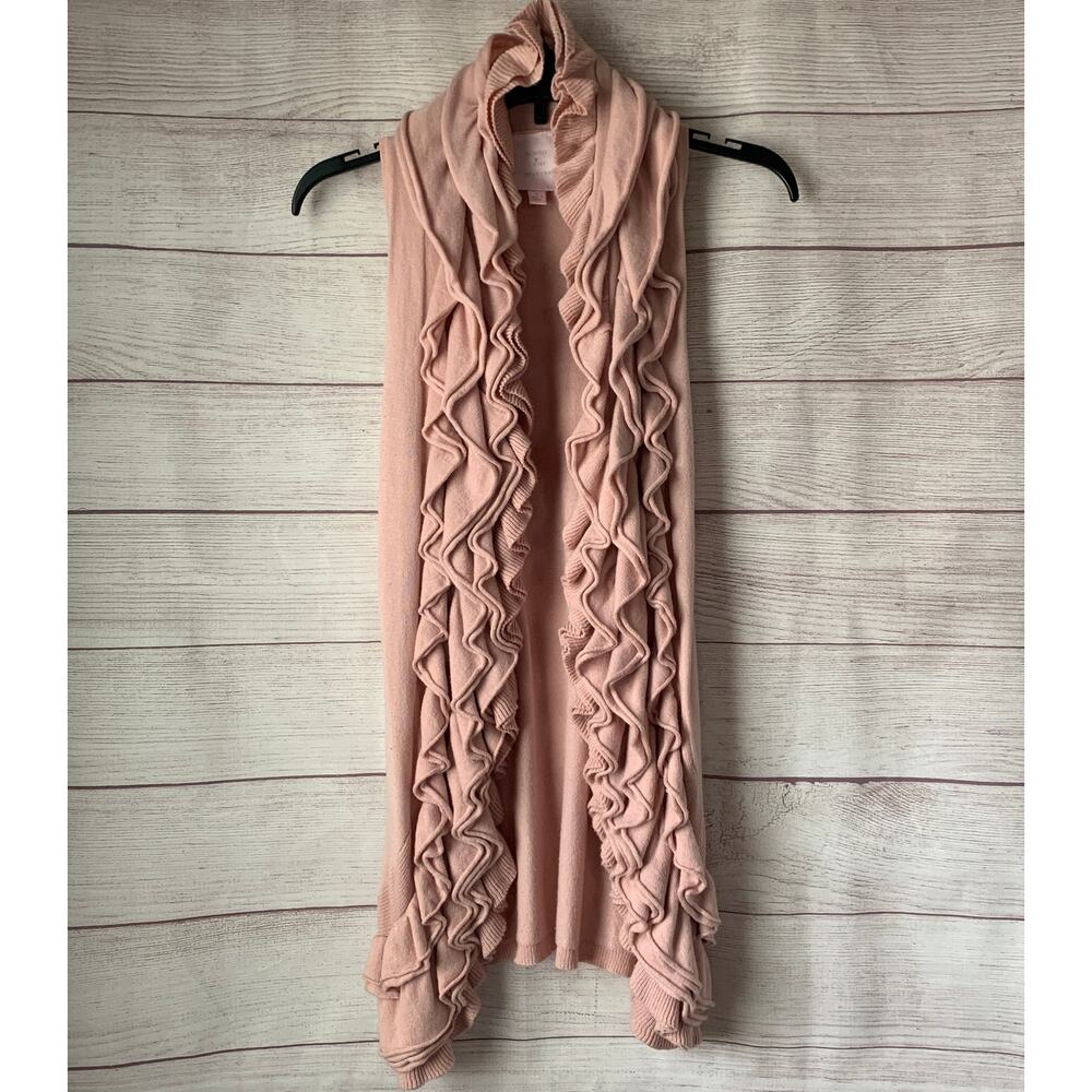 Romeo & Juliet Couture Pink Ruffled Cardigan Sweater Open Front Size Medium